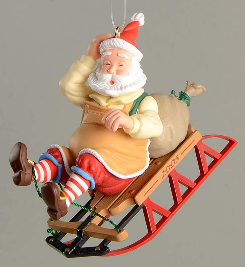 Toymaker Santa 2005 On Sled #6 - Boxed by Hallmark Gold Crown-1
