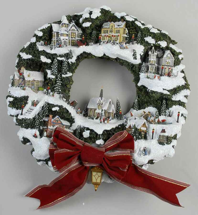 Village Christmas Wreath-Kinkade Village Christmas Wreath - With Box by Hawthorne Village-1