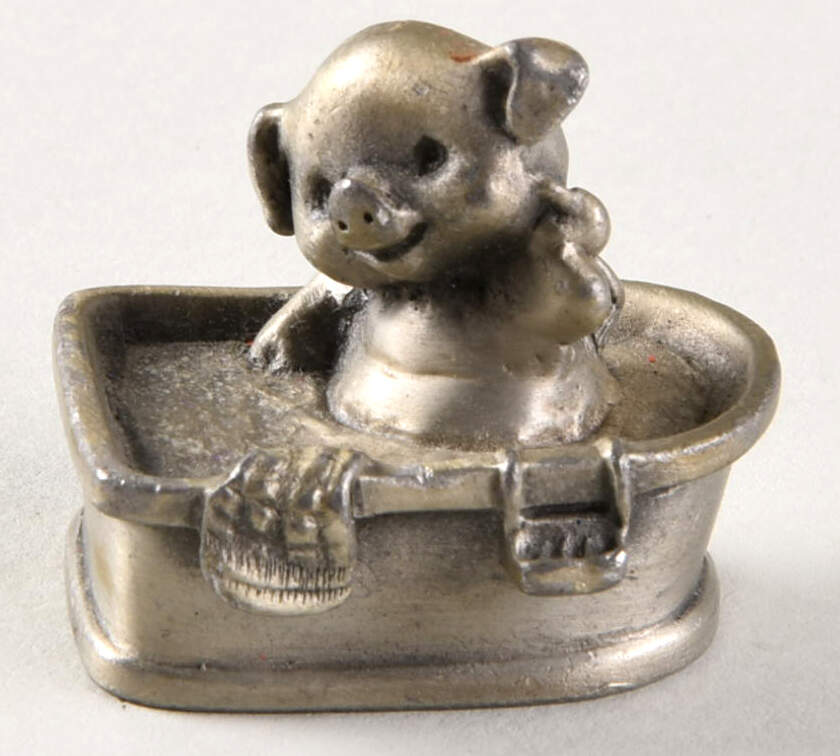 Little Gallery Pewter Figurines Pig In Bathtub - No Box by Hallmark Gold Crown-1