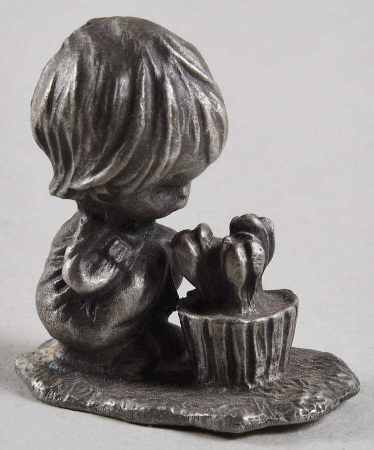 Little Gallery Pewter Figurines Girl With Flower Pot - No Box by Hallmark Gold Crown-1
