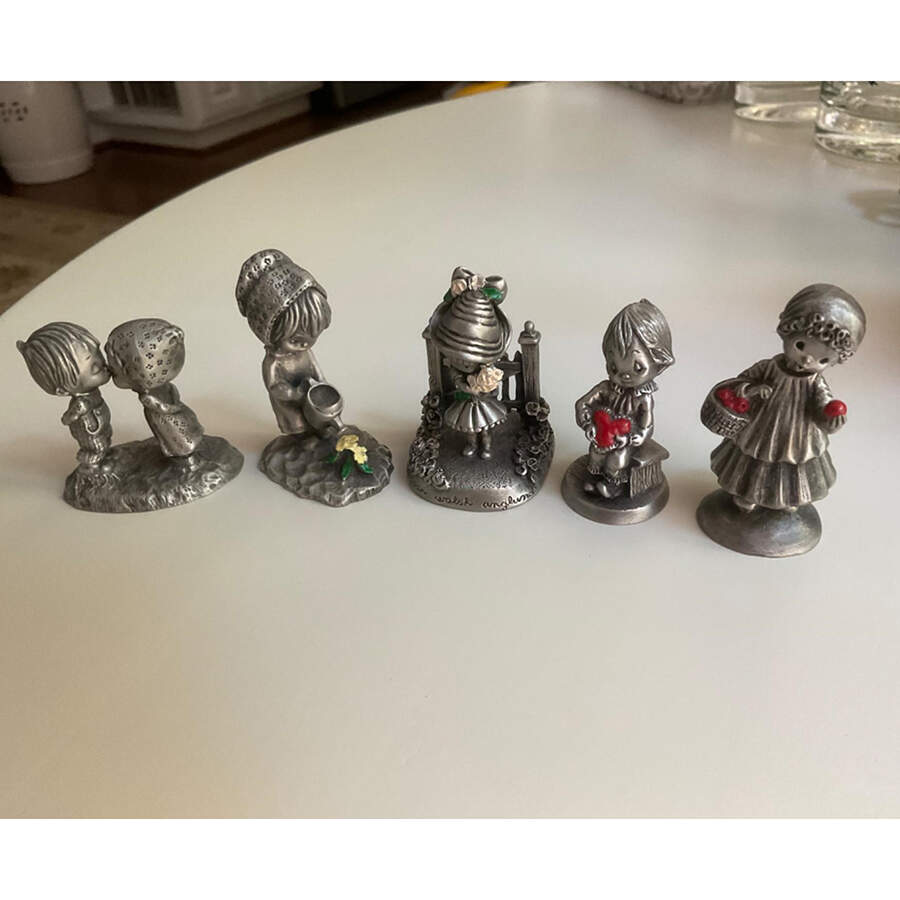 Little Gallery Pewter Figurines Girl W/Basket Of Red Apples - Boxed by Hallmark Gold Crown-1