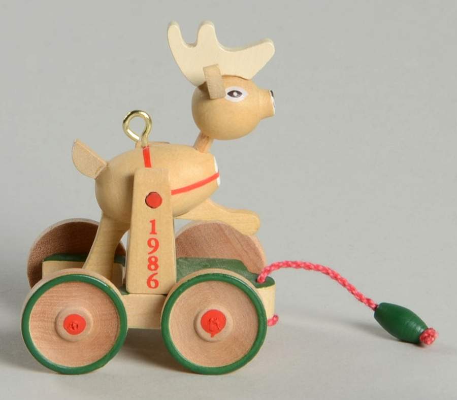 Nostalgic Childhood Wooden Reindeer-1986 - No Box by Hallmark Gold Crown-1