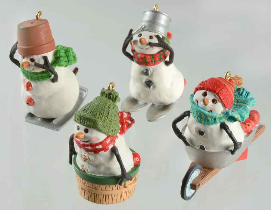 The Snowmen of Mitford Race Down Main Street-Set Of 4 - No Box by Hallmark Gold Crown-1