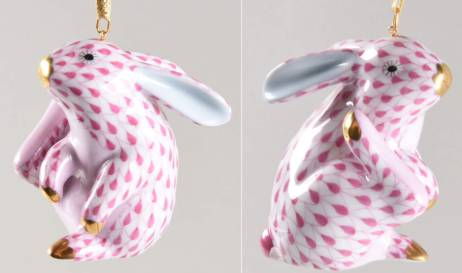 Herend Ornaments-Bells Bunny-Raspberry/Blue Ears - No Box by Herend-1