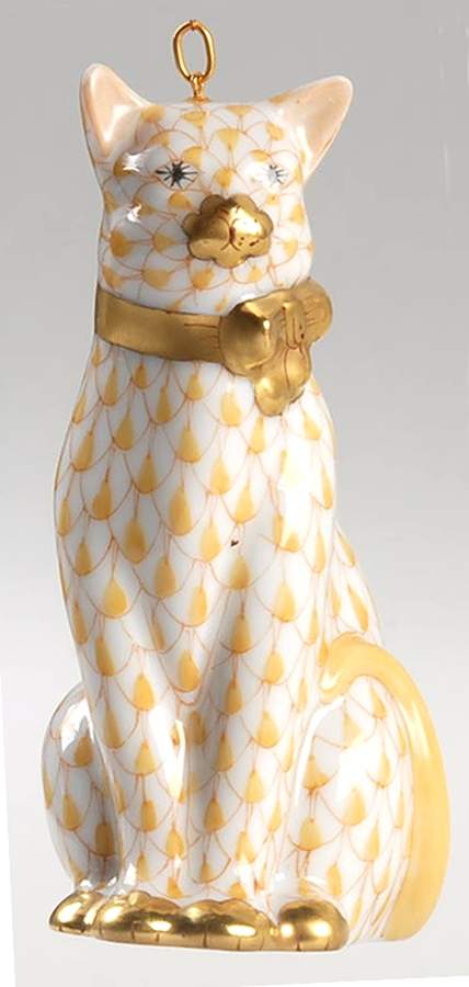 Herend Ornaments-Bells Cat With Bow-Butterscotch - No Box by Herend-1