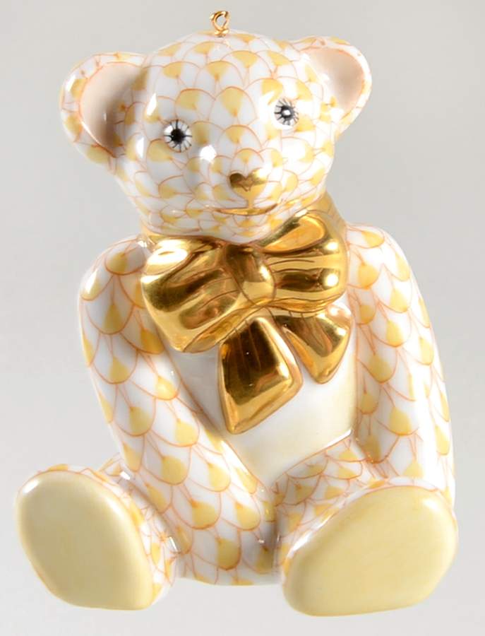 Herend Ornaments-Bells Teddy Bear-Butterscotch-W/Bow - No Box by Herend-1