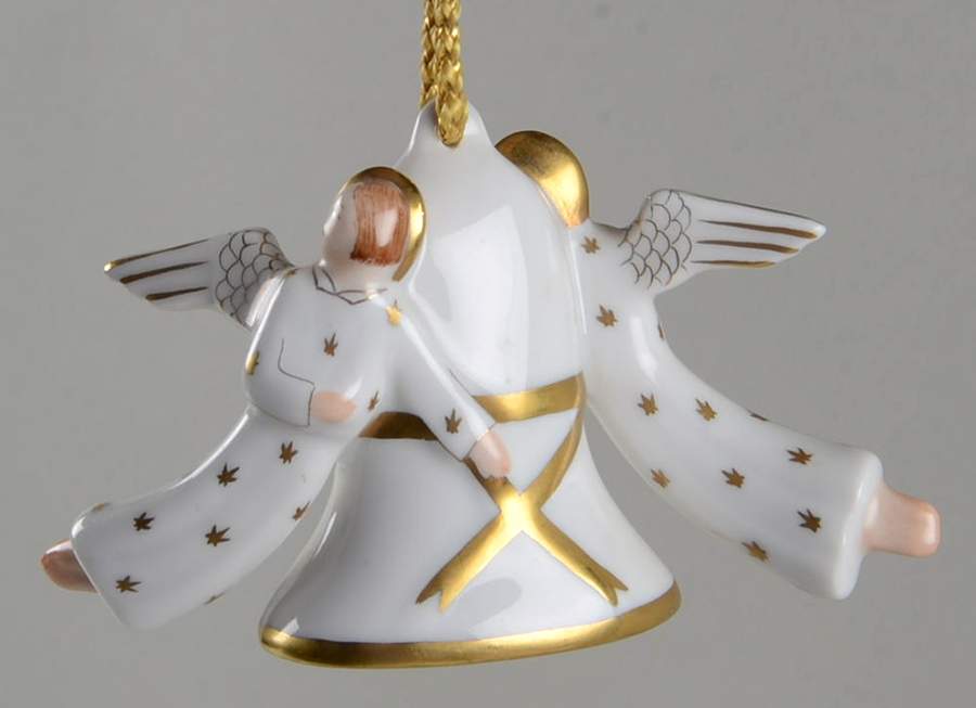 Herend Ornaments-Bells Angels With Bell-White & Gold - No Box by Herend-1