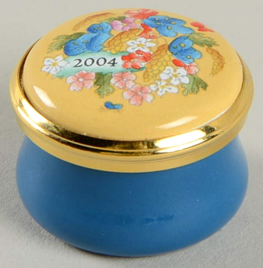 Annual Year Mini Box 2004-Blue And Red Flowers - No Box Nb2004 by Halcyon Days-1