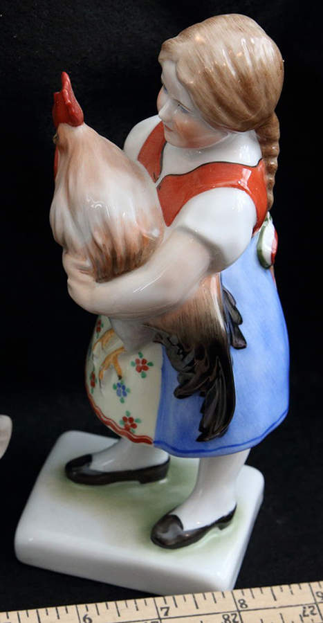Children Girl With Rooster-Flower Apron - No Box by Herend-1