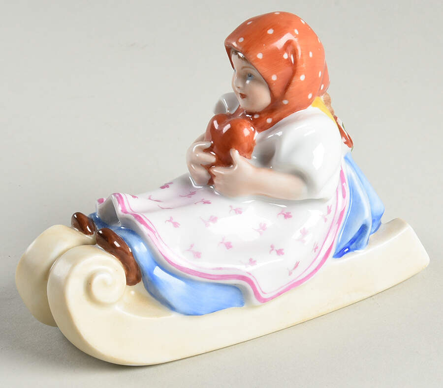 Children Sledging Girl - No Box by Herend-1