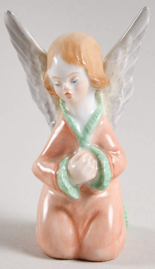 Religious Kneeling Angel-Peach And Green - No Box by Herend-1