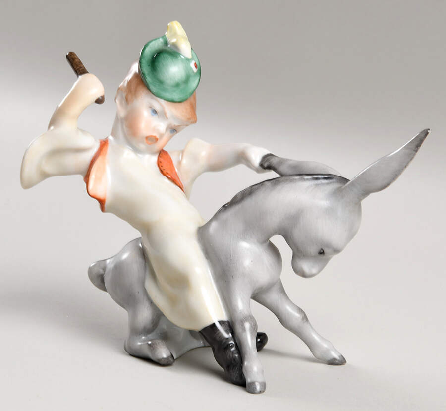 Traditional Hungarian People Boy Riding Donkey - No Box by Herend-1