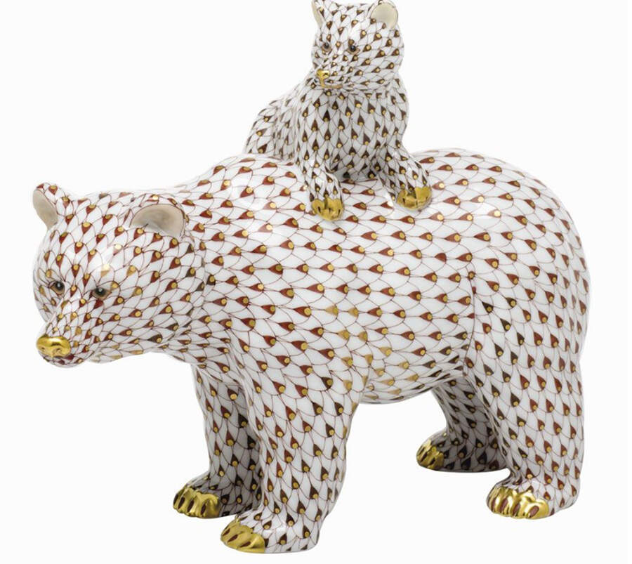 Bears Grizzly Bear And Baby-Rust/Multi - No Box by Herend-1
