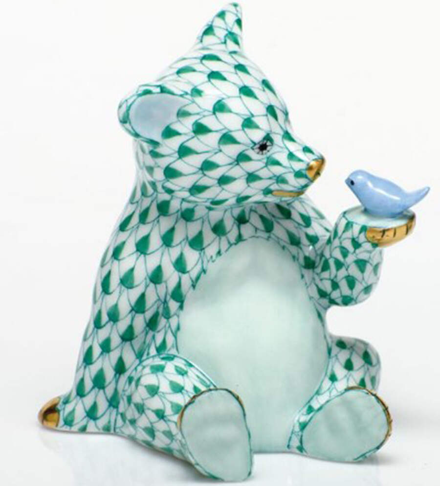 Bears Bear With Bird- Green - No Box by Herend-1