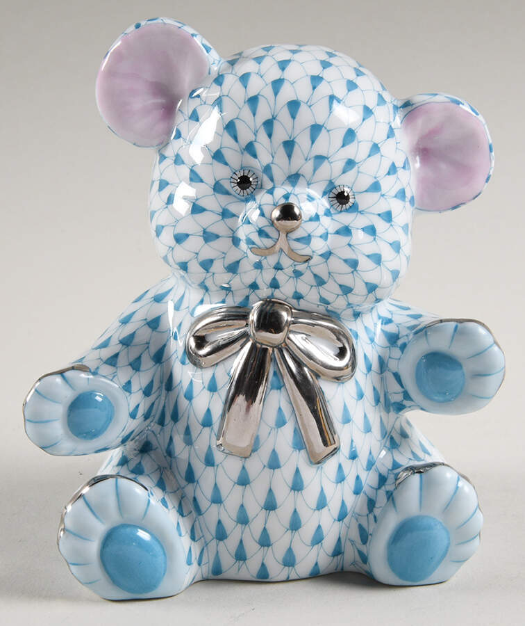 Childrens's Gifts & Toys Teddy Bear W/Silver Bow-Turquoise - No Box by Herend-1
