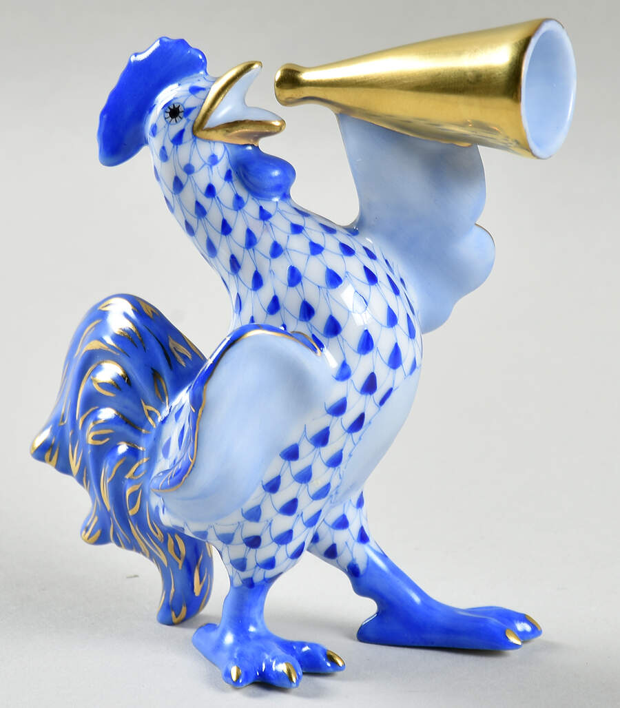 Roosters Crowing Rooster-Sapphire - No Box by Herend-1