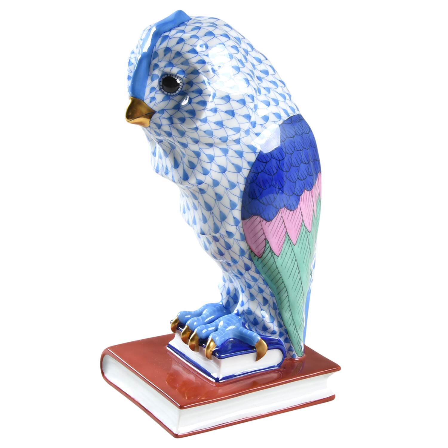Bookends Owl-Blue/Left - No Box by Herend-1