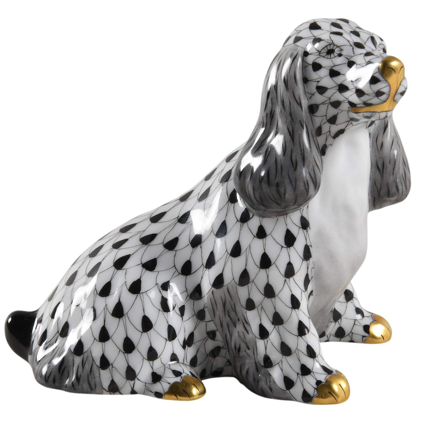 Dogs Spaniel Sitting-Black - No Box by Herend-1