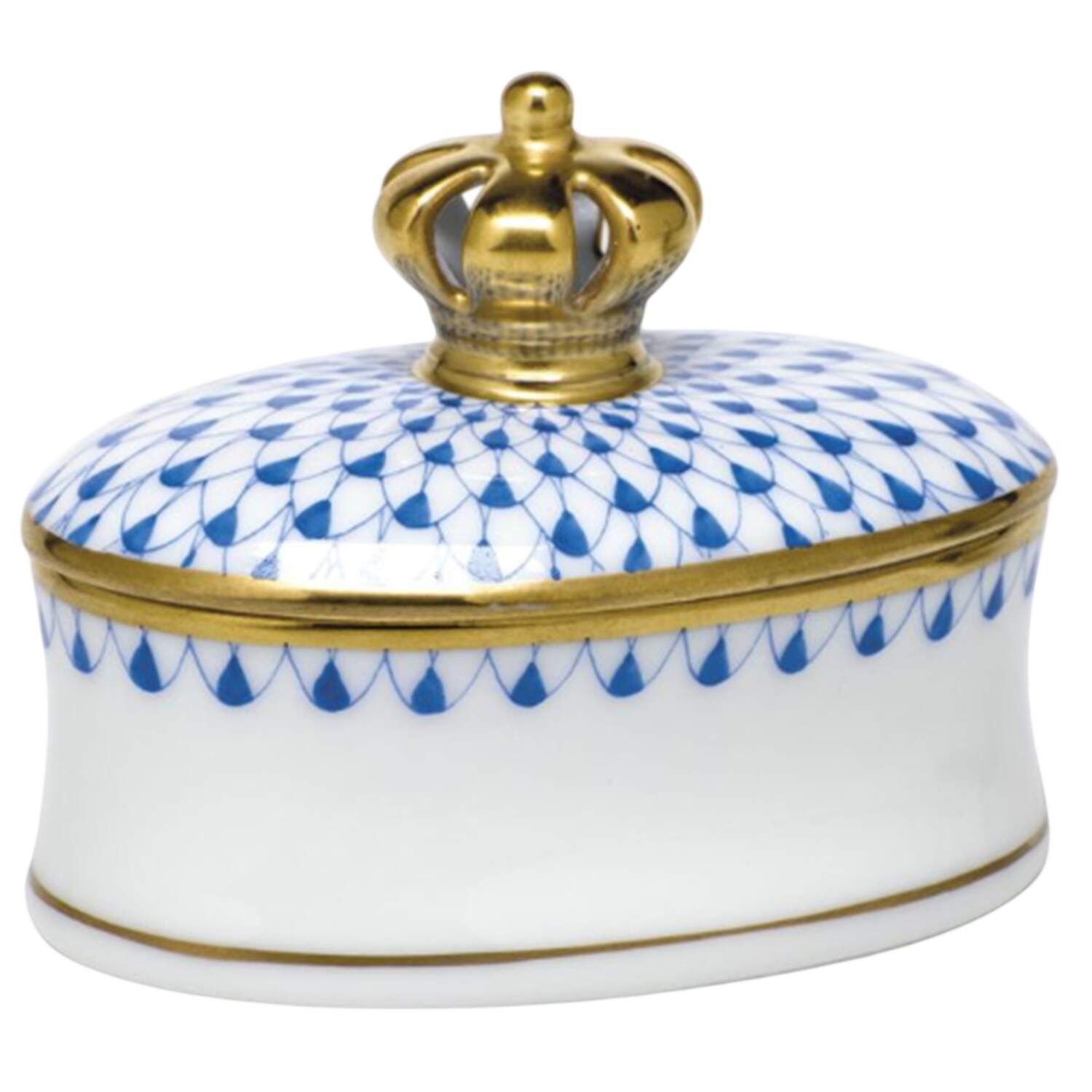 Boxes Oval Box W/Crown-Blue  - No Box by Herend-1