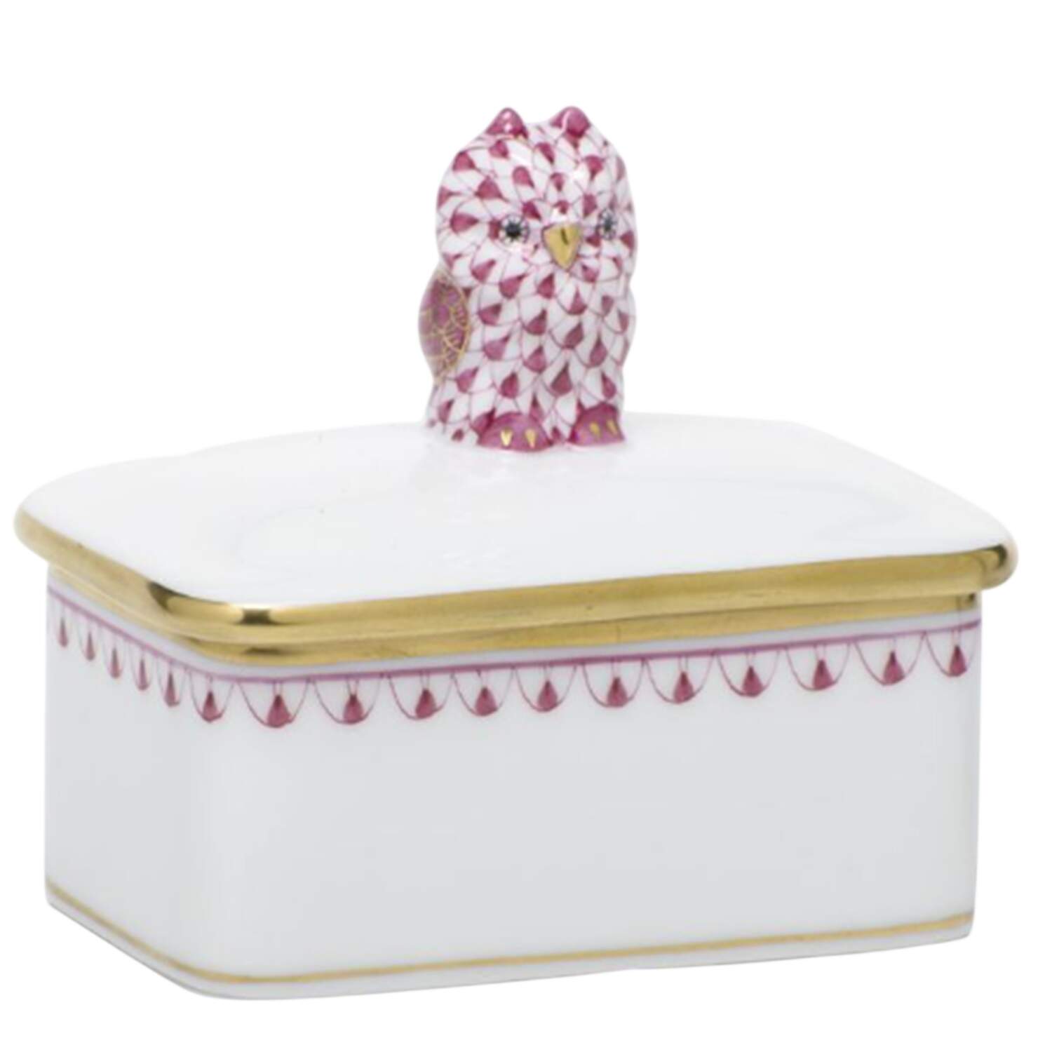 Boxes Rect Box W/Owl-Raspberry  - No Box by Herend-1