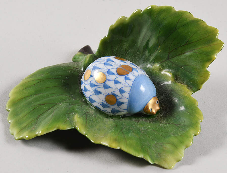 Bugs & Friends Ladybug On Leaf-Blue - No Box by Herend-1