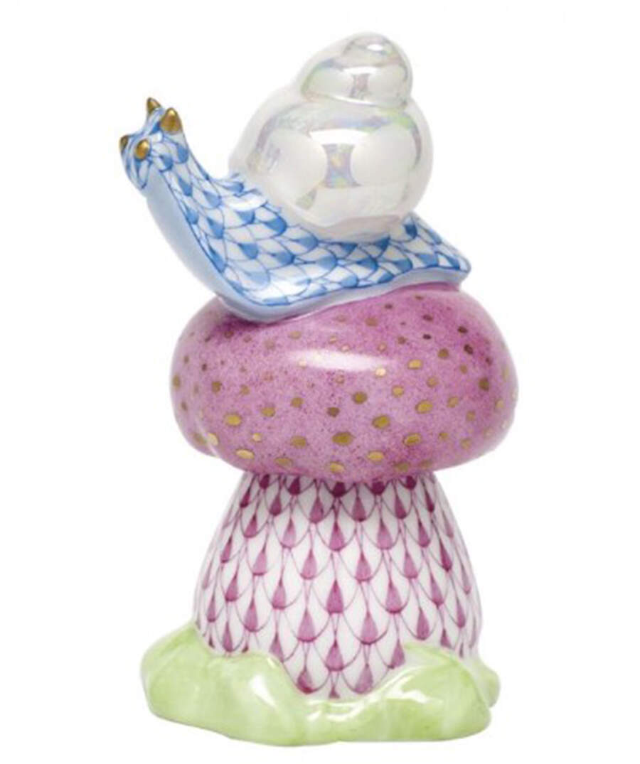 Bugs & Friends Snail On Mushroom- Blue/Raspberry - No Box by Herend-1