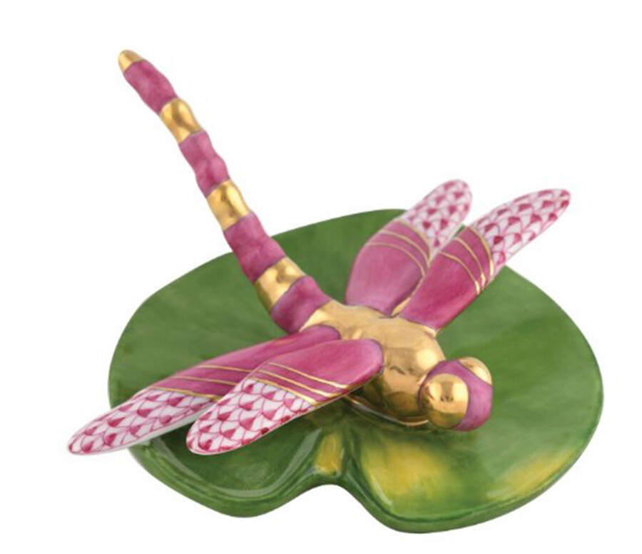 Bugs & Friends Dragonfly On Lily Pad- Raspberry - No Box by Herend-1