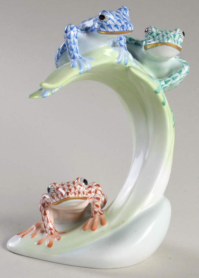 Frogs Three Tree Frogs On Palm-Blue, Green, Ra - No Box by Herend-1