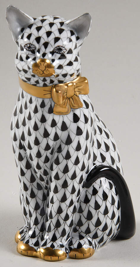 Cats Cat With Bow-Black - No Box by Herend-1