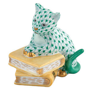 Cats Cat On Books- Green - No Box by Herend-1
