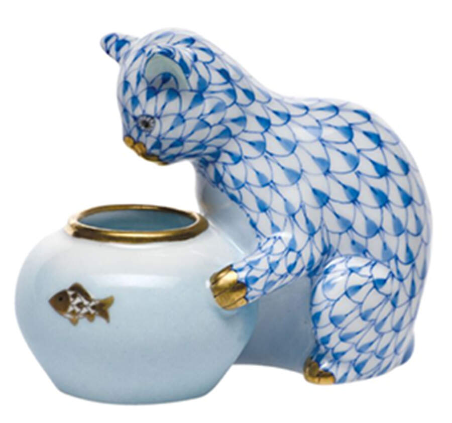 Cats Gone Fishing- Blue - No Box by Herend-1