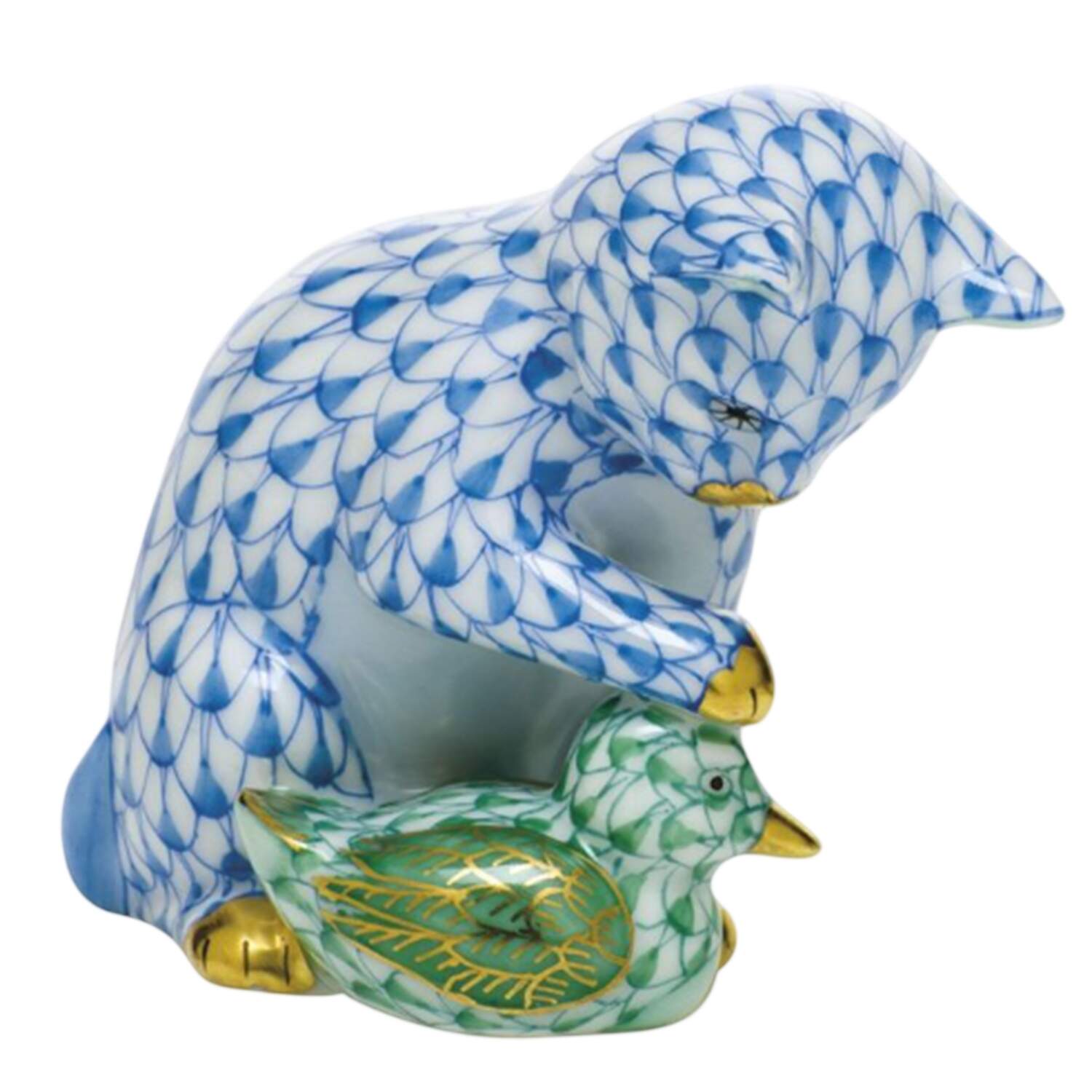 Cats Kitten And Duckling- Blue/Gree - No Box by Herend-1