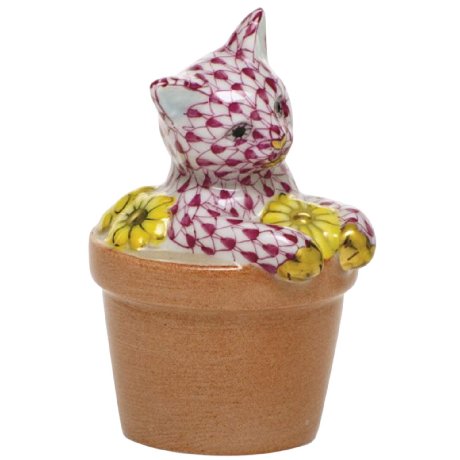 Cats Flower Pot Kitty- Raspberry - No Box by Herend-1