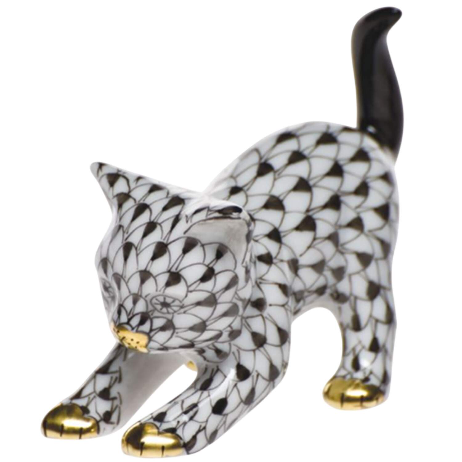 Cats Stretching Kitty- Black - No Box by Herend-1