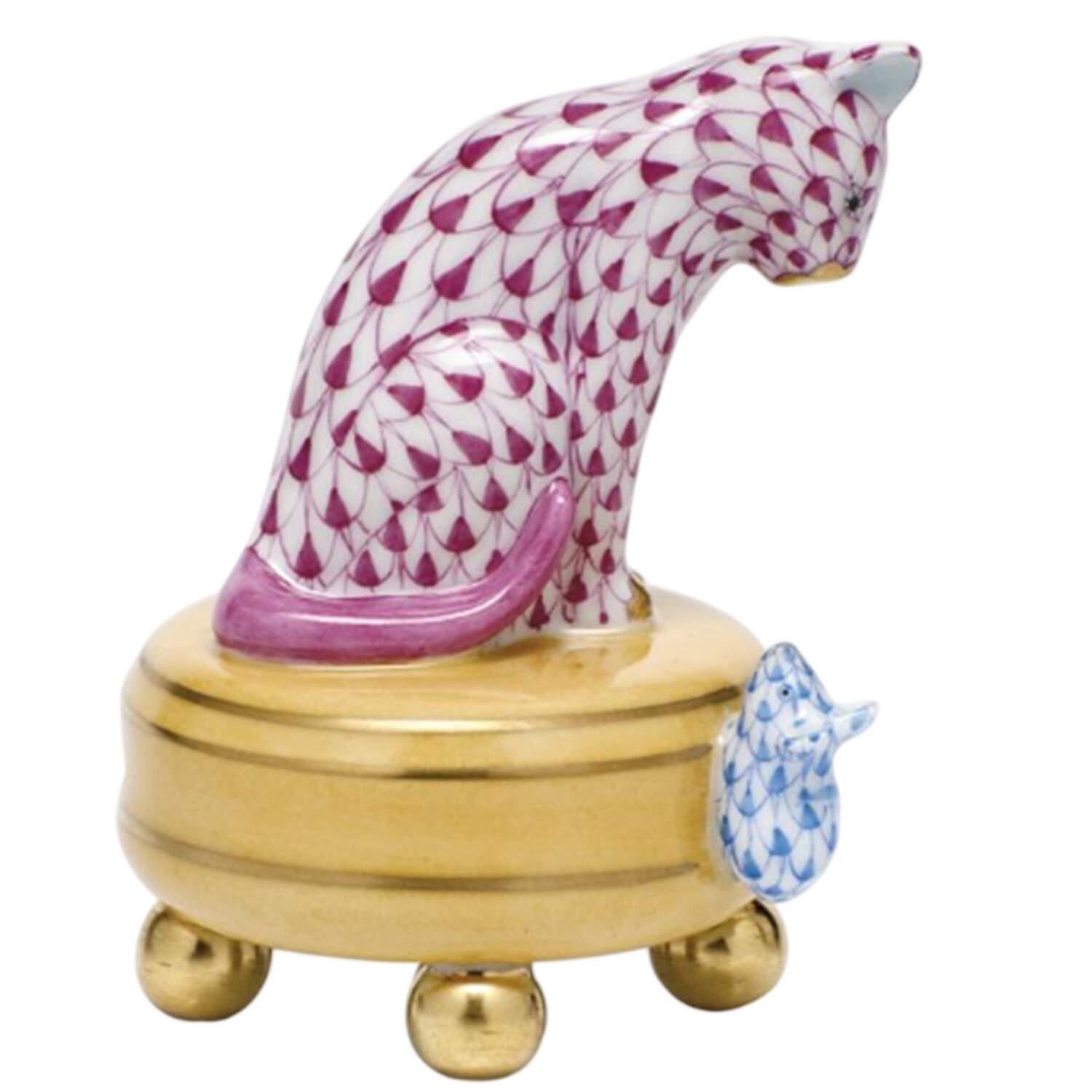 Cats Playing Cat And Mouse-Raspberry/Blue - No Box by Herend-1