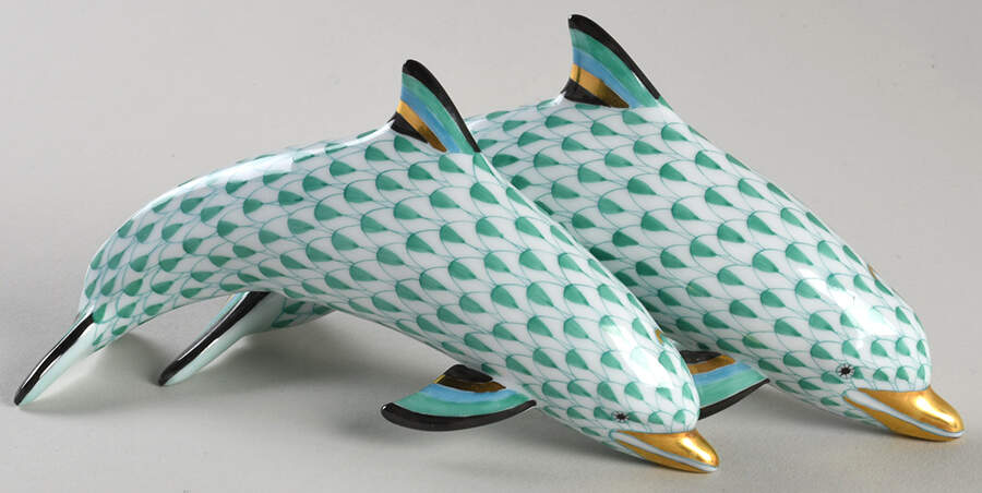 Dolphins Pair Of Dolphins-Green - No Box by Herend-1