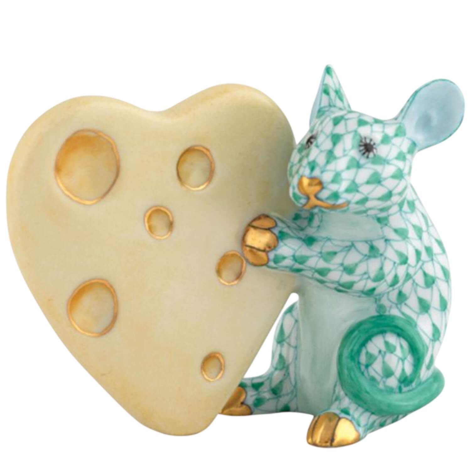 Rodents Mouse With Heart Cheese- Green - No Box by Herend-1