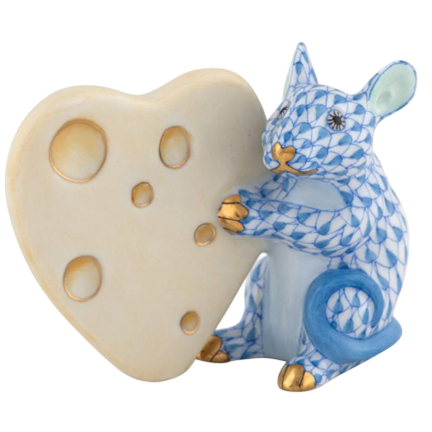 Rodents Mouse With Heart Cheese- Blue - No Box 108 by Herend-1