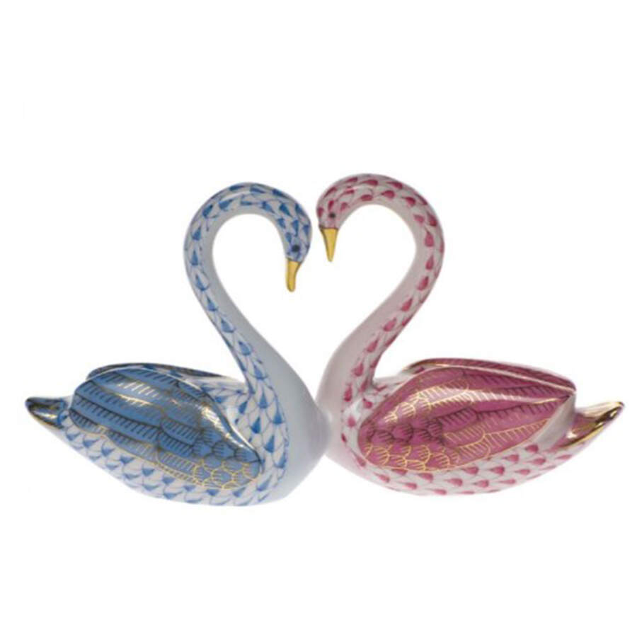 Waterfowl Kissing Swans- Blu/Rasp - No Box by Herend-1