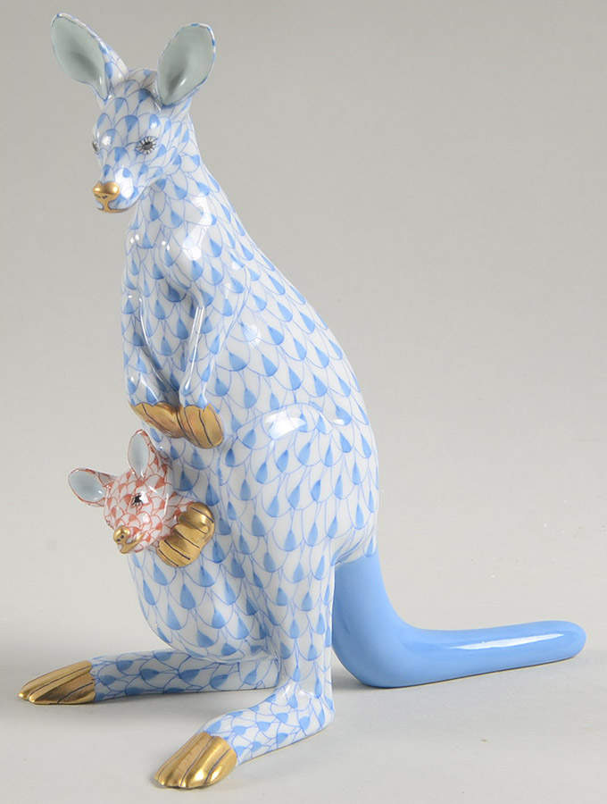 Wild Animals Kangaroo W/Baby-Blue/Rust - No Box by Herend-1