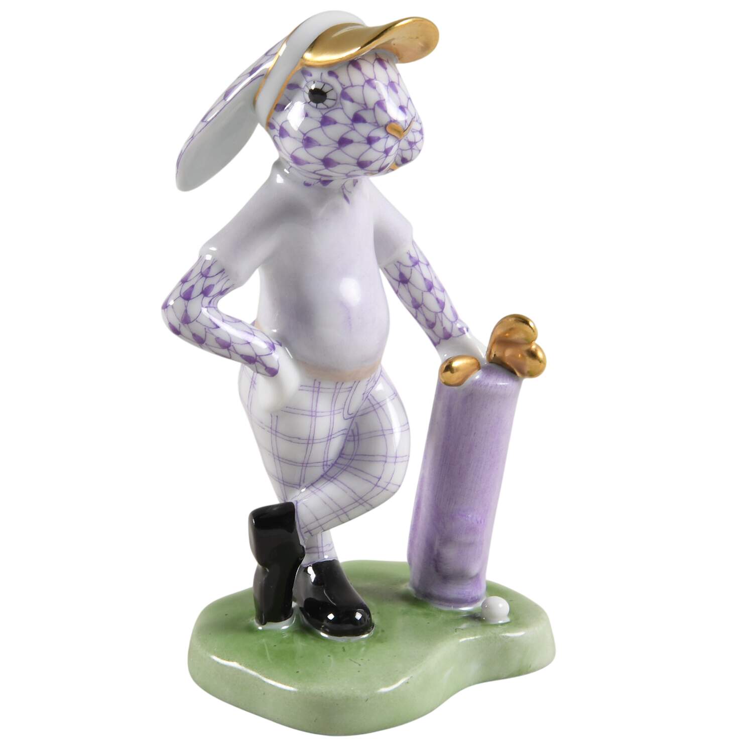 Rabbits-Bunnies (Sports) Golf Bunny- Lilac - No Box by Herend-1