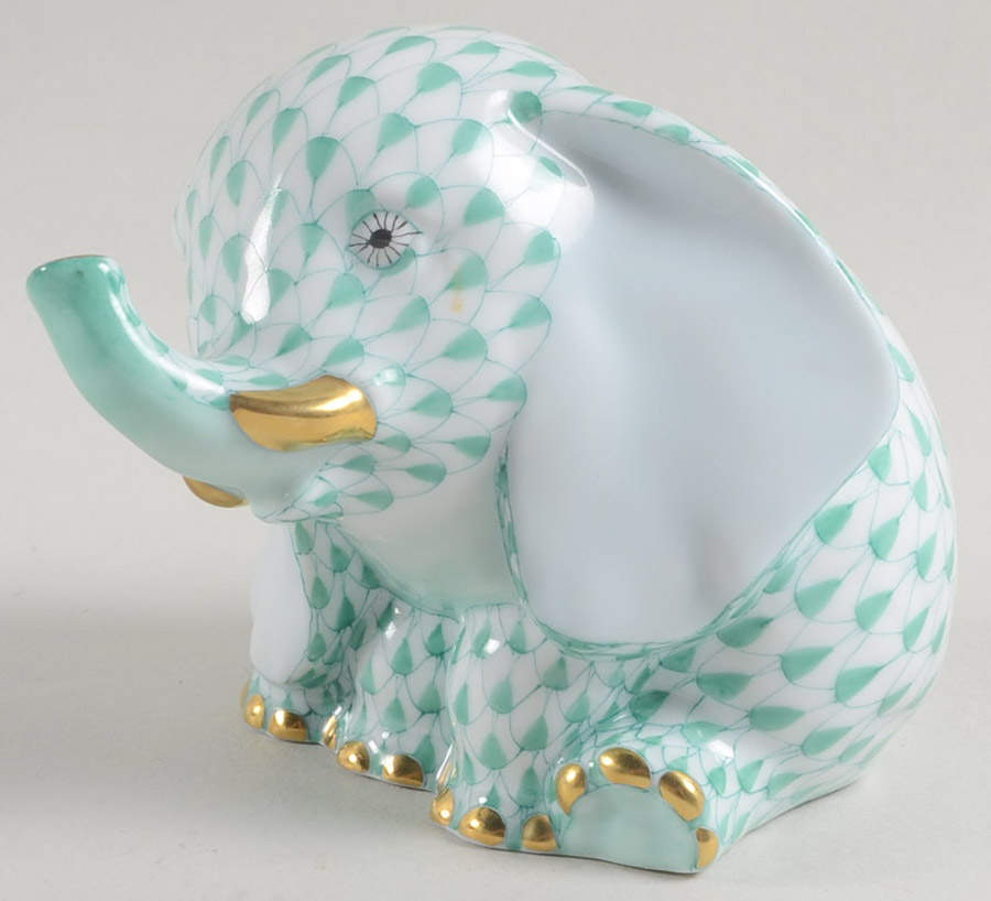 Elephants Eavesdropping Elephant-Green - No Box by Herend-1