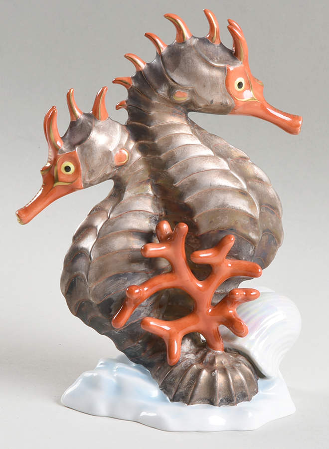 Sea Marine Animals Seahorses-Silver/Coral - No Box by Herend-1