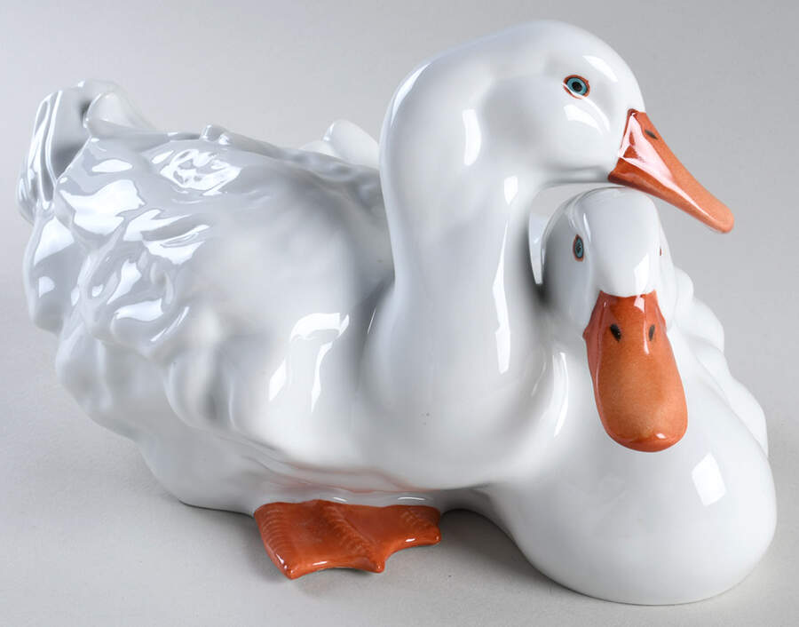Ducks Pair Of Ducks-Natural White - No Box by Herend-1