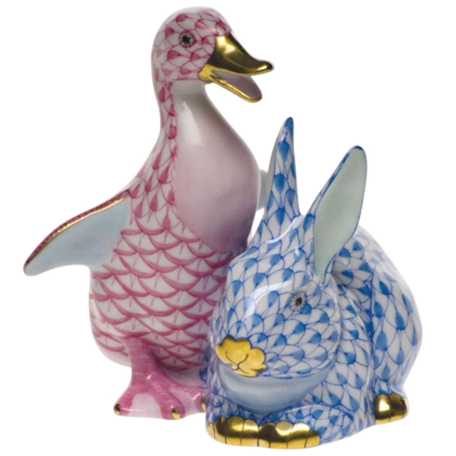 Ducks Duckling & Bunny-Raspberry/Blue - No Box by Herend-1
