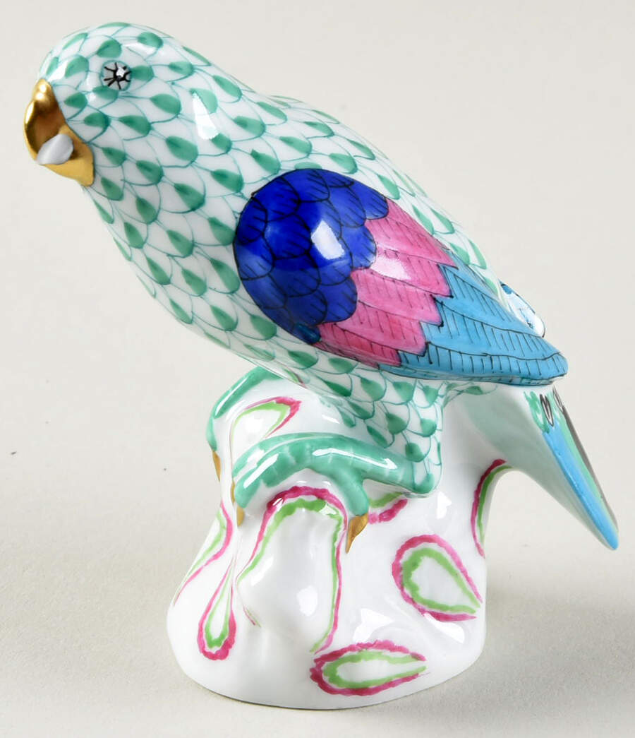 Birds Parrot-Sitting/Green-Mult Wing - No Box by Herend-1