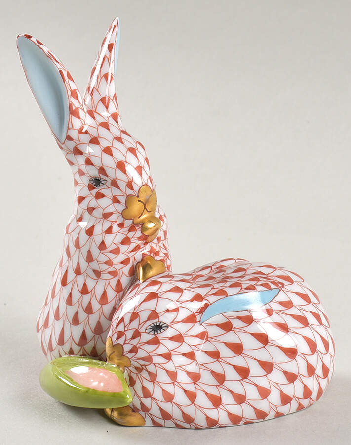 Rabbits & Bunnies (More Than 1) Pair Of Rabbits W/Corn-Rust - No Box by Herend-1
