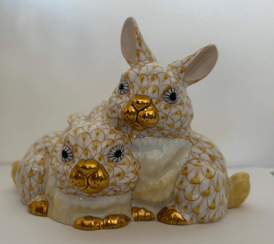 Rabbits & Bunnies (More Than 1) Cuddly Rabbits-Butterscotch - No Box by Herend-1
