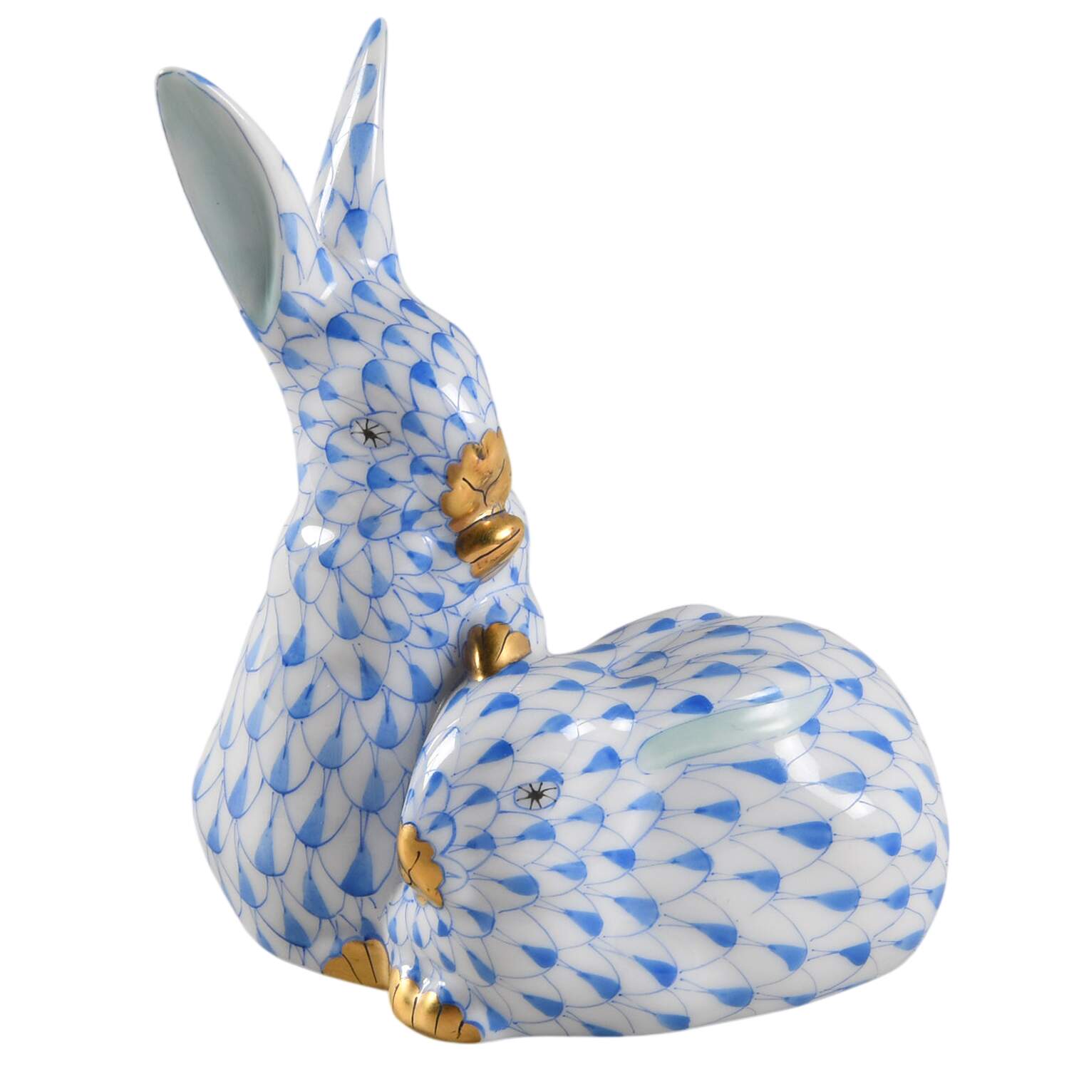 Rabbits & Bunnies (More Than 1) Rabbit Pair-Blue - No Box by Herend-1