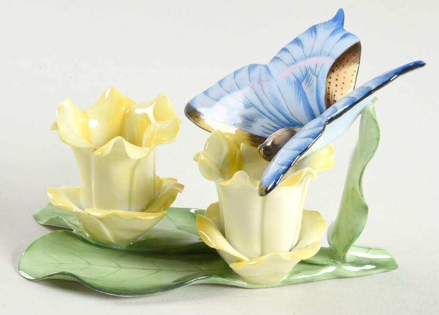 Bugs & Friends Blue Butterfly, Yellow Flowers - No Box by Herend-1